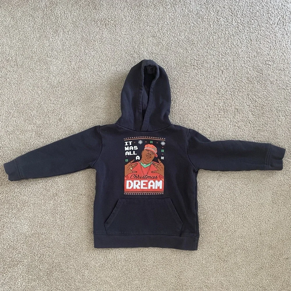 Cotton On Kids Hoodie The Notorious BIG Size 4 Black Christmas Dream Graphic